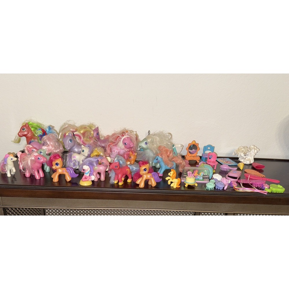 MLP My Little Pony Figures 2002 Lot Of 22 Ponies, Scooter Plus 21 Accessories